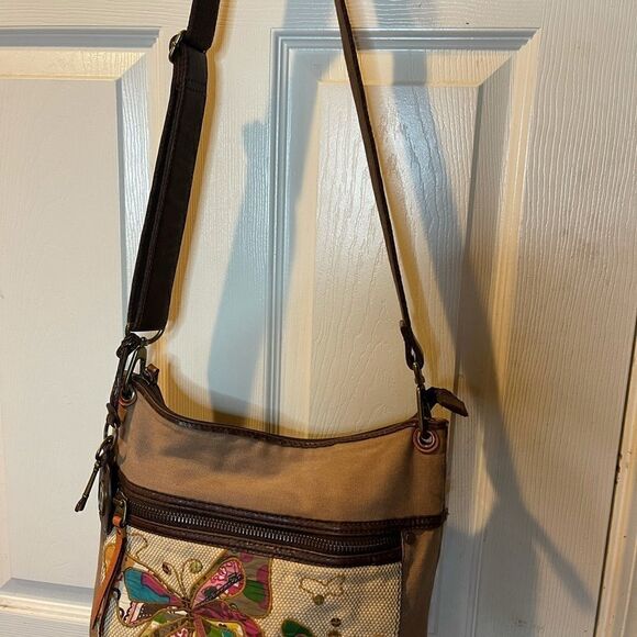 Fossil long live vintage 1954 Butterfly  beige canvas crossbody bag - Picture 2 of 14